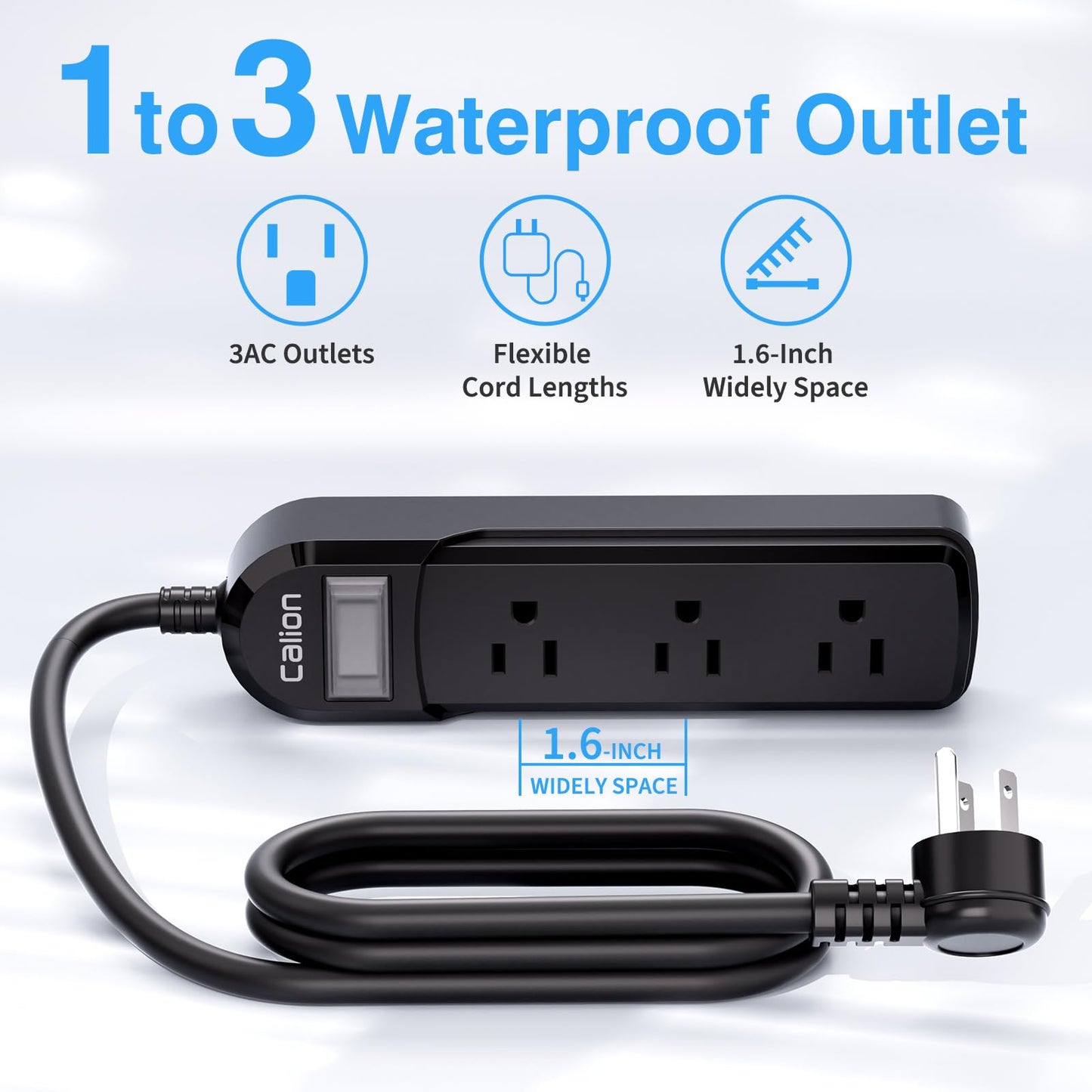 VNJ IPX6 Waterproof Outdoor Surge Protector Power Strip, 3AC Outlets 3FT Cord with On/Off Power Switch Safety Lock ETL Certified for Patio Garden