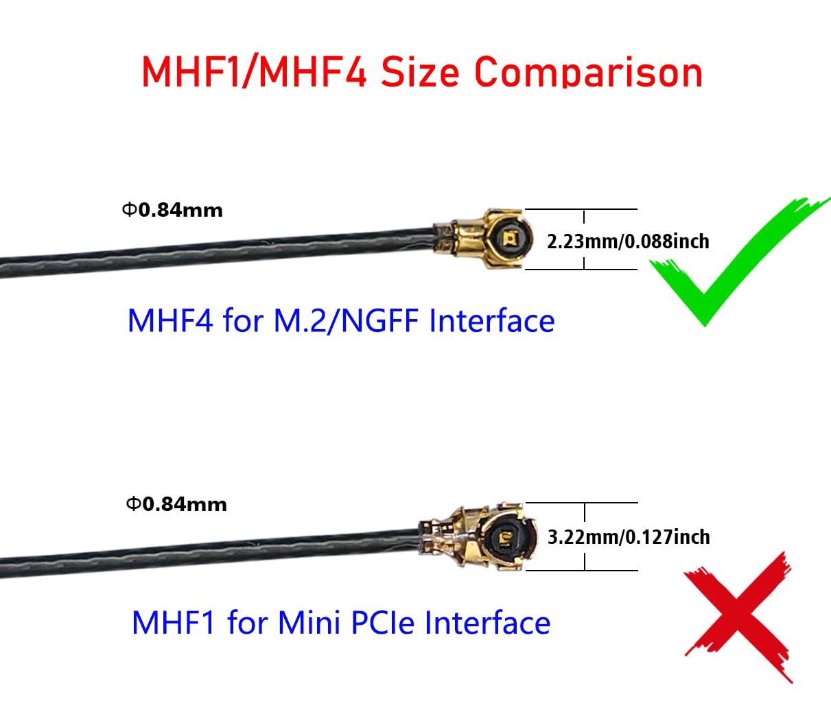 2 x 8dBi 2.4GHz 5.8GHz Dual Band WiFi Antenna U.FL MHF4 Internal Antennas with 50cm Cable for M.2 Card