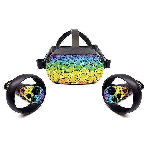 MightySkins Carbon Fiber Skin for Oculus Quest - Happy Faces | Protective, Durable Textured Carbon Fiber Finish | Easy to Apply, Remove, and Change