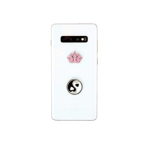 Metal Charm Stickers for Cell Phone Cases. Yin Yang and Pink Lotus Set of 2 Reusable & Removable Leaves No Residue. Symbols of Balance Harmony Love