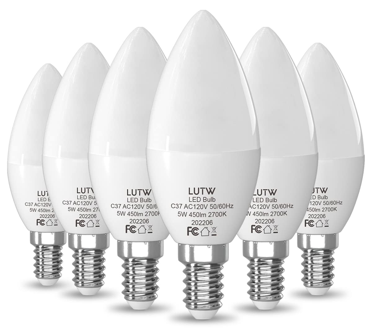 LUTW E12 B11 Candelabra LED Light Bulbs, 40W Eqv, 2700K, 6 Pack
