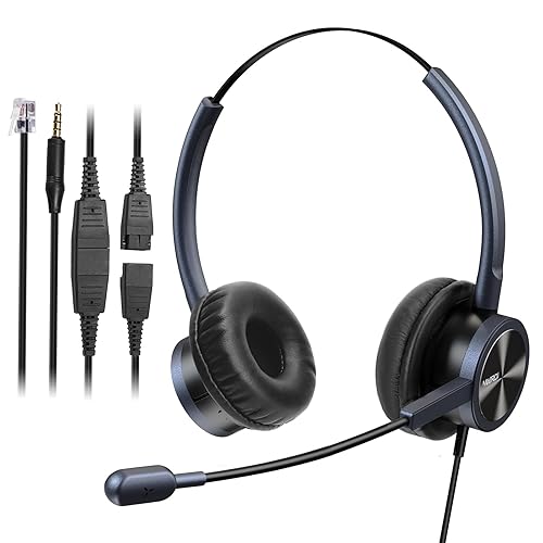 MAIRDI Telephone Headset with Microphone Noise Canceling, Binaural with RJ9 Jack & 3.5mm Connector for Office Call Center Deskphone Cell Phone PC