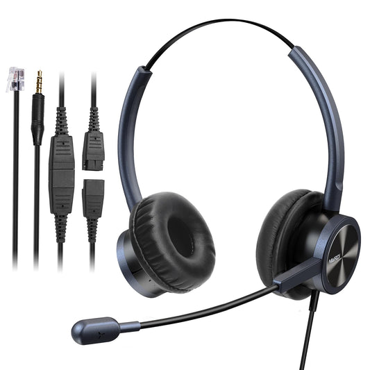 MAIRDI Telephone Headset with Microphone Noise Canceling, Binaural with RJ9 Jack & 3.5mm Connector for Office Call Center Deskphone Cell Phone PC