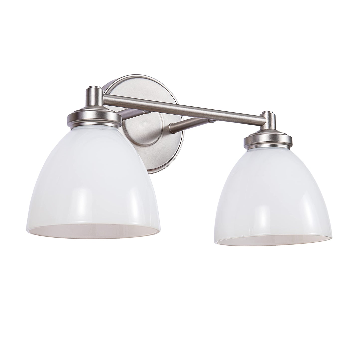 Aspen Creative 62280, Bathroom Vanity 2 Lights Fixture, 15" W x 9" H x 7-1/2" E, Brushed Nickel Finish, Clear Glass w/Paint White Inside