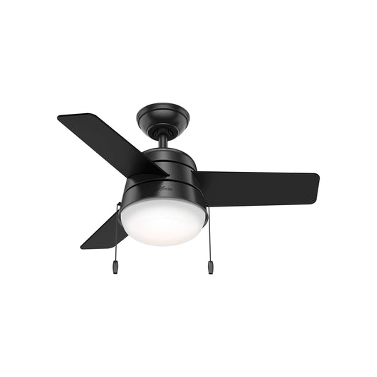 Hunter Fan 36 Inch Matte Black Indoor Ceiling Fan with Light and Pull Chain for Bedroom, Kitchen, Living Room (Renewed)