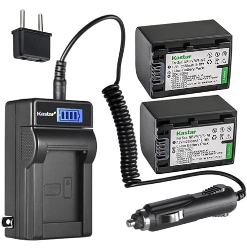 Kastar 2-Pack NP-FV70 Battery and LCD AC Charger Compatible with Sony FDR-AX700, FDR-AX33, FDR-AX43, FDR-AX53, FDR-AXP55, HDR-CX110, HDR-CX115