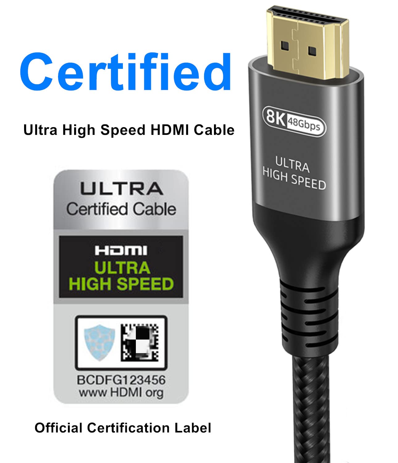 Ubluker 10K 8K 4K HDMI Cable 48Gbps 6.6 FT, Certified Ultra High Speed HDMI® Cable 4K 240Hz 144Hz 120Hz 8K60Hz 0.01ms HDR10+ eARC HDCP2.3 Netflix Roku