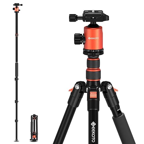 GEEKOTO 77’’ Tripod, Camera Tripod for DSLR, Compact Aluminum Tripod with 360 Degree Ball Head and 8kgs Load for Travel and Work