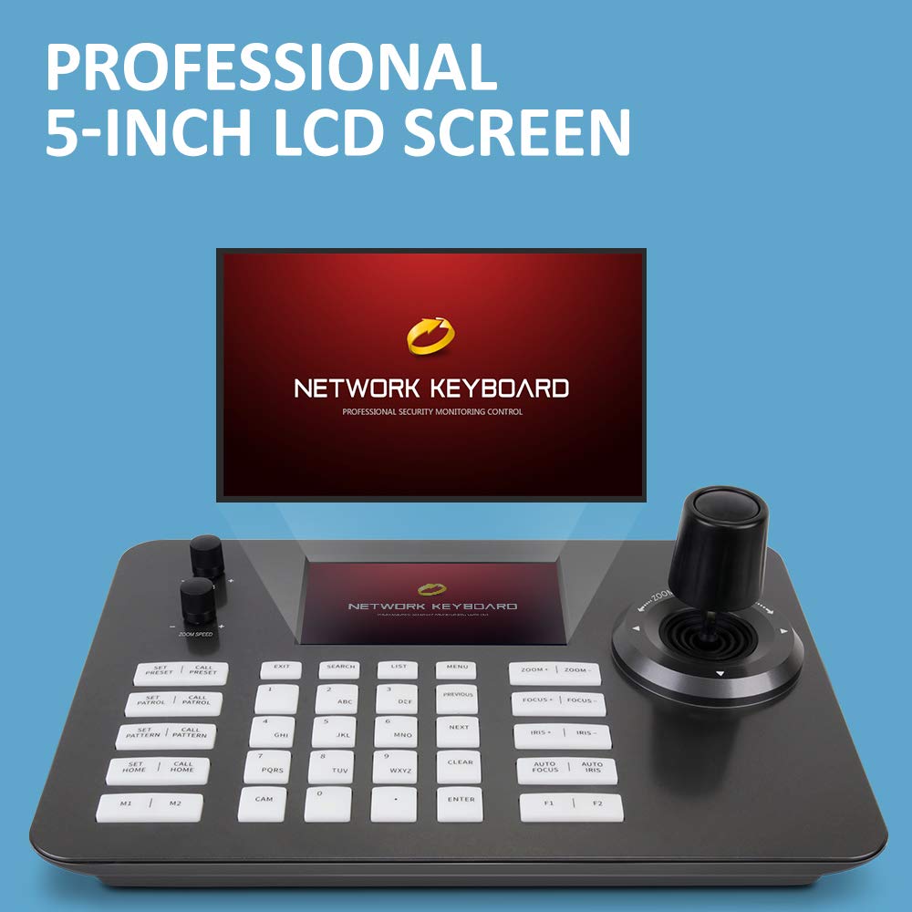 Hsility PTZ Controller Camera Controller POE Network 4D Joystick Decoding Keyboard Indoor with 5 Inch LCD Screen, 480p