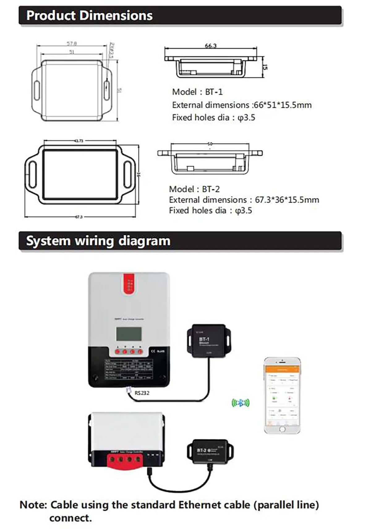 SRNE BT-2 Bluetooth Adapter Extend Communication Module Adapter for Solar Charger Controller SRNE MC Series