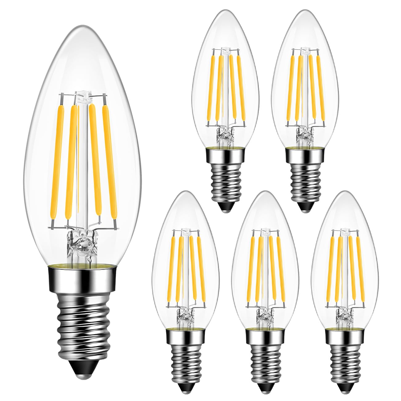 ANWIO B11 LED Filament Bulb E12 Candelabra Base 60W Equivalent, Dimmable 2700K Warm White Chandelier Decorative Candle Light Bulb (6-Pack)