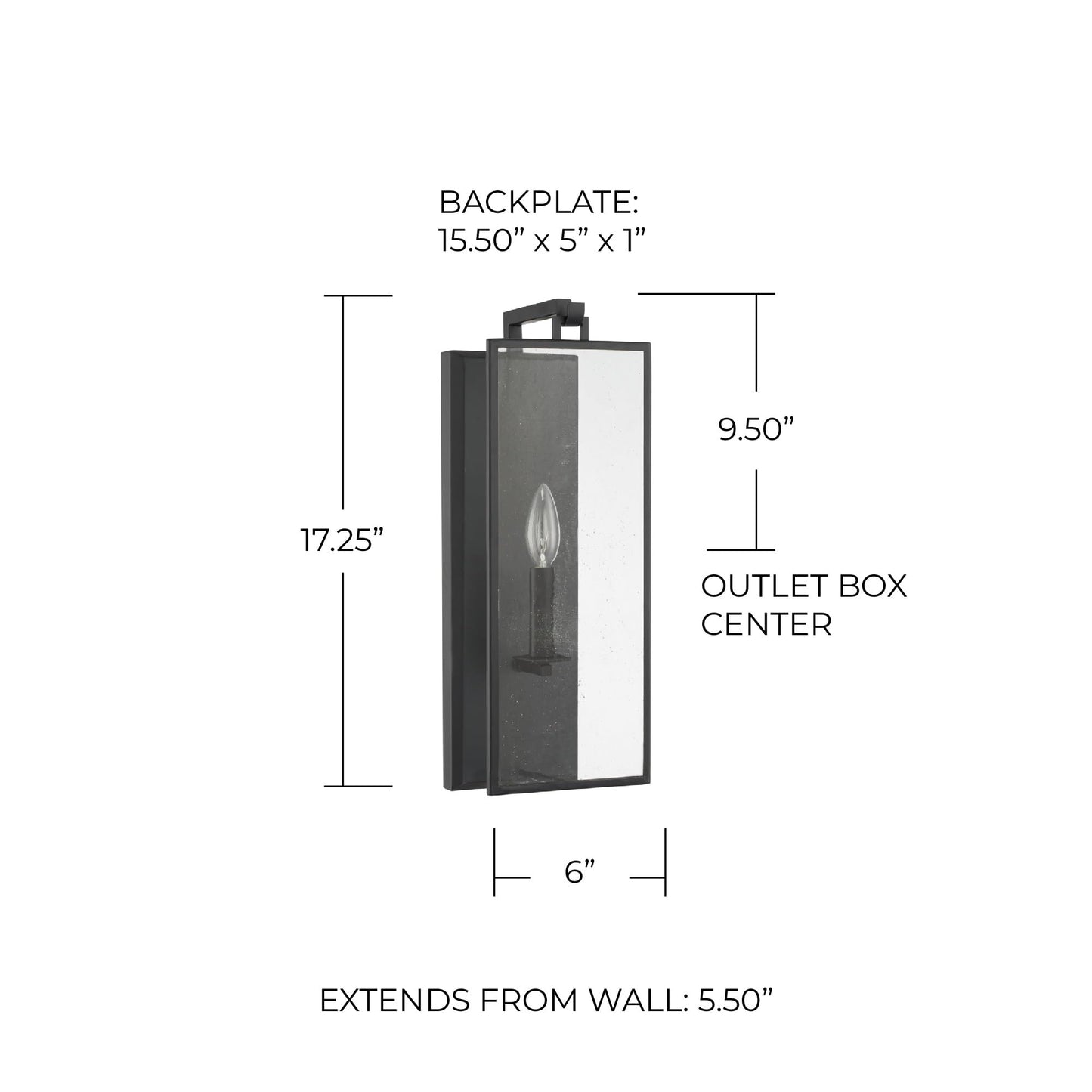 Capital Lighting 625111MB Rylann Mid-Century Antiqued Rain Glass Wall Sconce, 1-Light 60 Watt, 17" H x 6" W, Matte Black