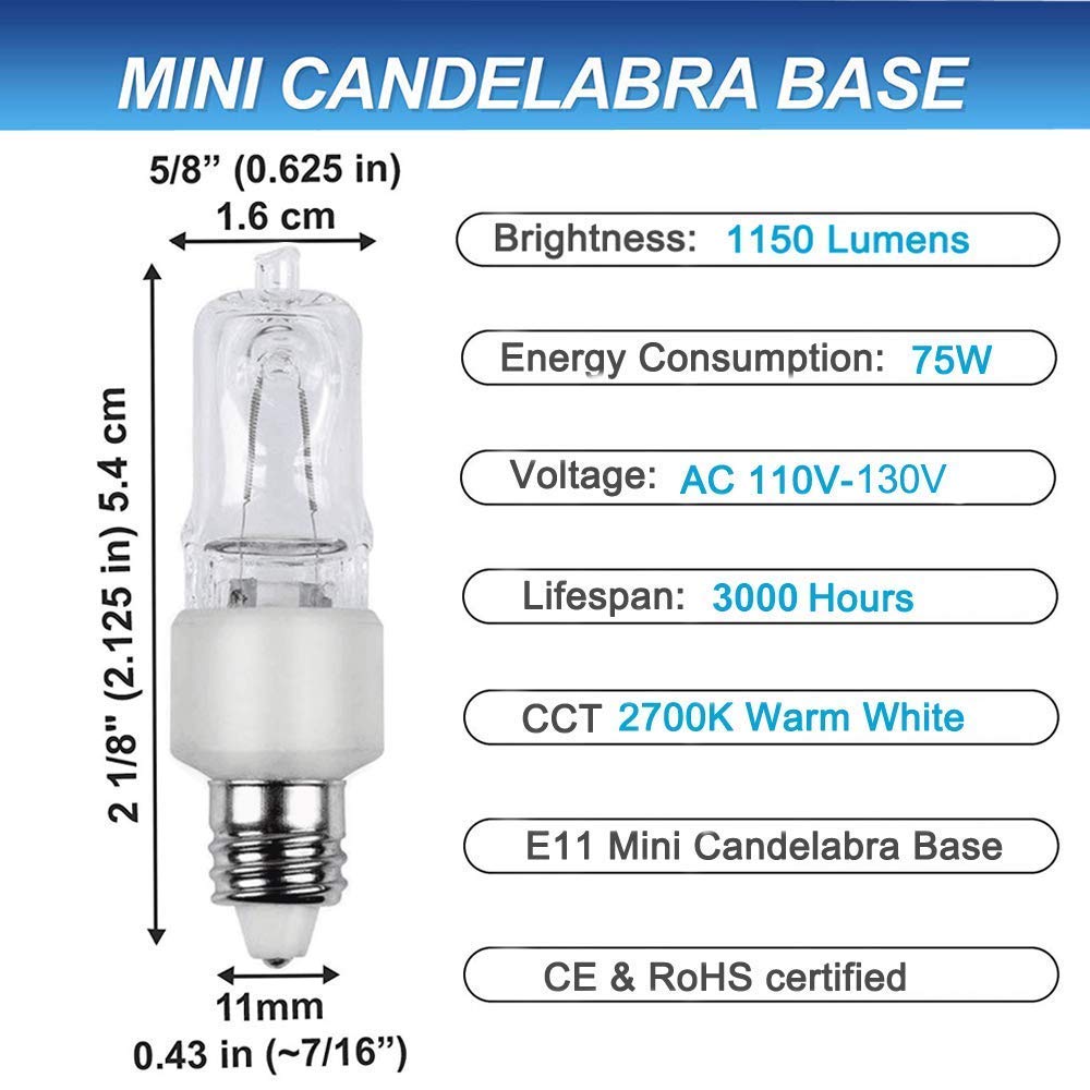 Vinaco JDE11 Halogen Bulbs, 75W 120V, Dimmable Warm White 2700K, 4-Pack