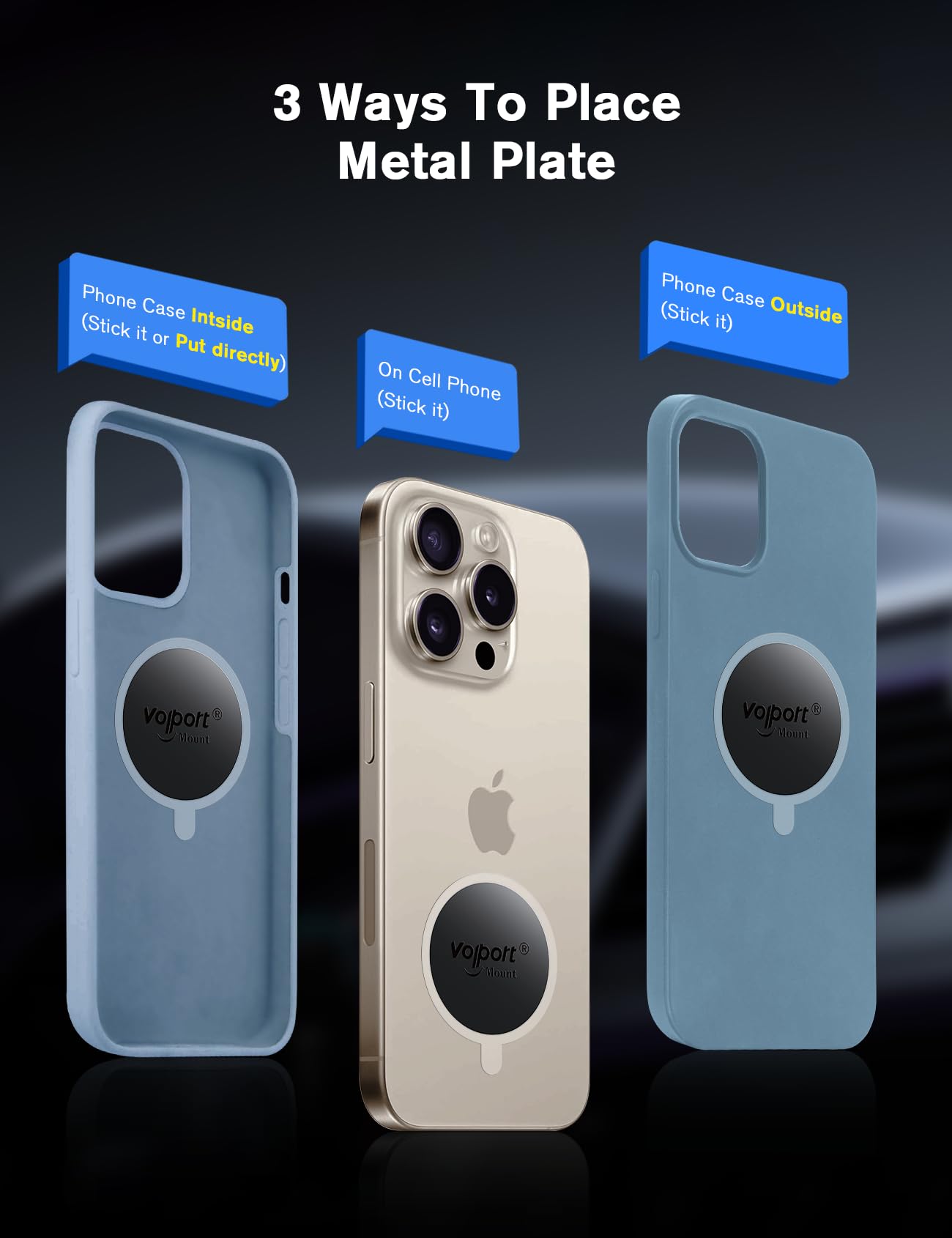 volport Mount Metal Plates Replacement 6pcs for Magnetic Phone Magnet Car Mount, Strong MagicPlate Metal Disc Sticker Adhesive Round for Magnet Cell