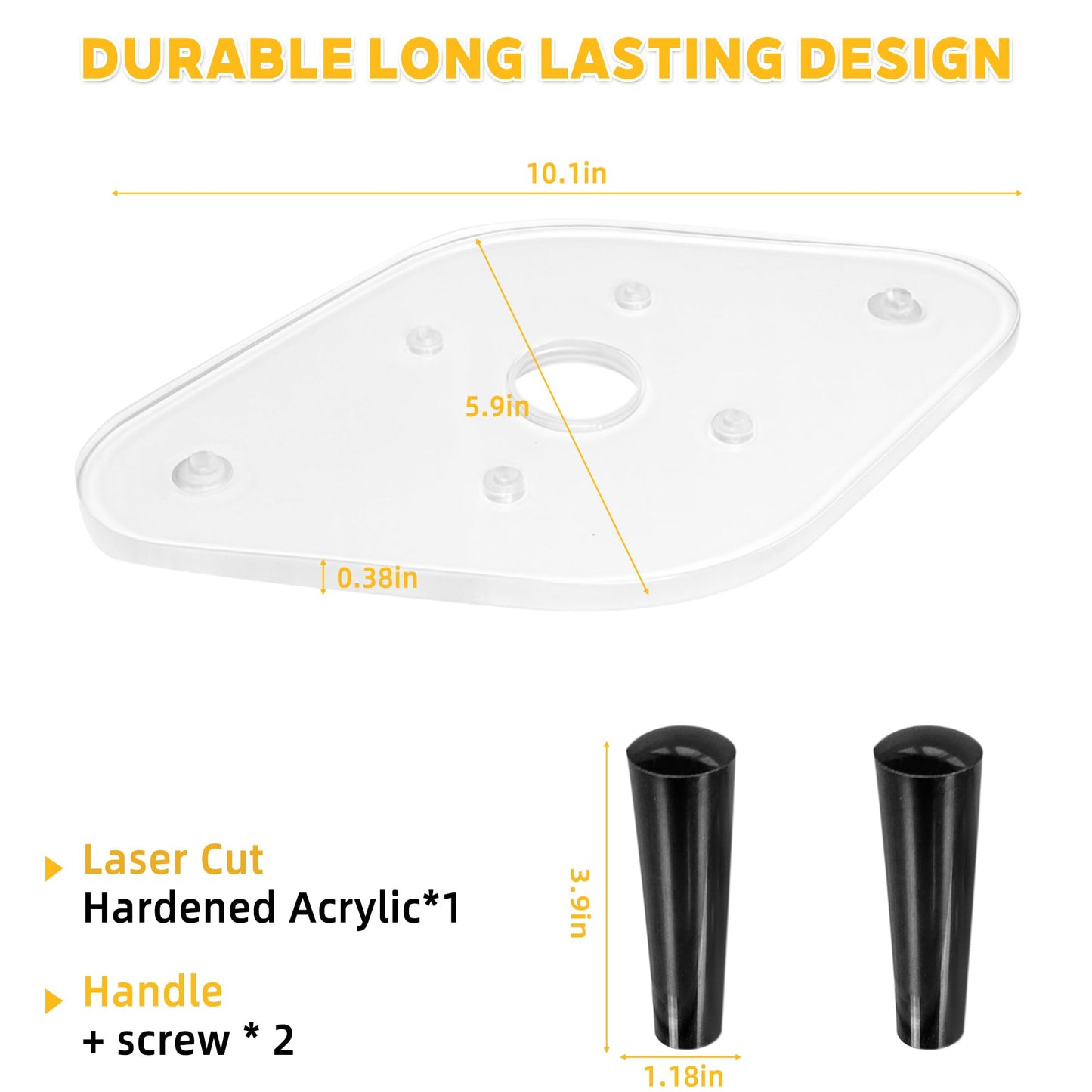 Clear Acrylic Router Base Plate with Dual Handles - Fits DeWalt DWP611 & DCW600B Compact Routers, Works with Standard Guide Bushings, 6" x 10", 3/8"