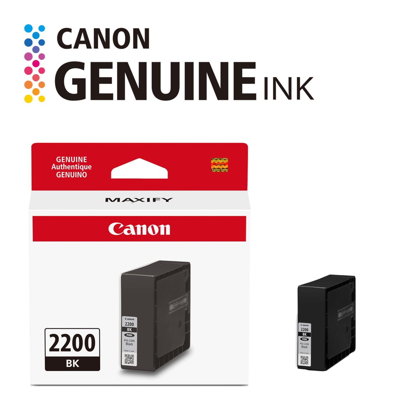 Canon PGI-2200 Genuine Pigment Black Ink Tank, Compatible with IB4120, MB5420, MB5120, IB4020, MB5020, and MB5320 Printers