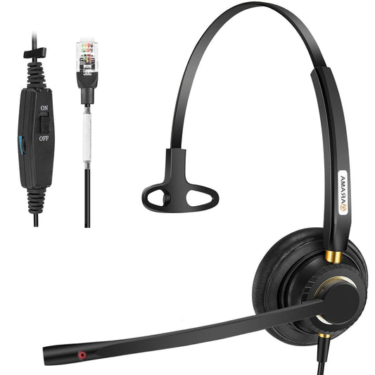Arama Corded Telephone Headset Mono w/Noise Canceling Mic for Polycom Mitel Avaya Aastra Allworx Adtran Alcatel Lucent AltiGen Comdial Digium Gigaset