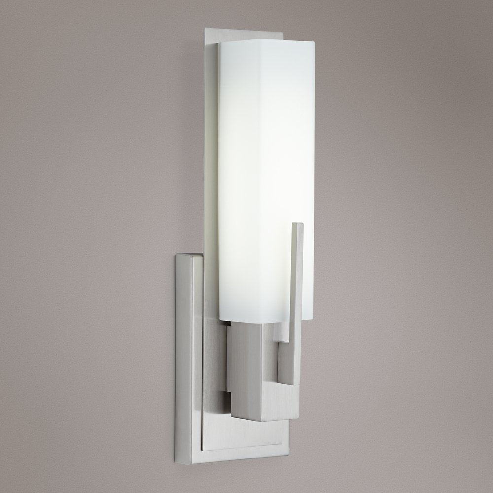 Possini Euro Design Midtown Modern Wall Light Sconce Satin Nickel Hardwired 4 1/2" Wide Fixture White Glass Rectangular Shade for Bedroom Bathroom