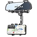 PKYAA Rearview Mirror Phone Holder for Car, 360° Rotating Rear View Mount with Adjustable Arm Length, Upgraded Four Corners Fixed Anti-Shake