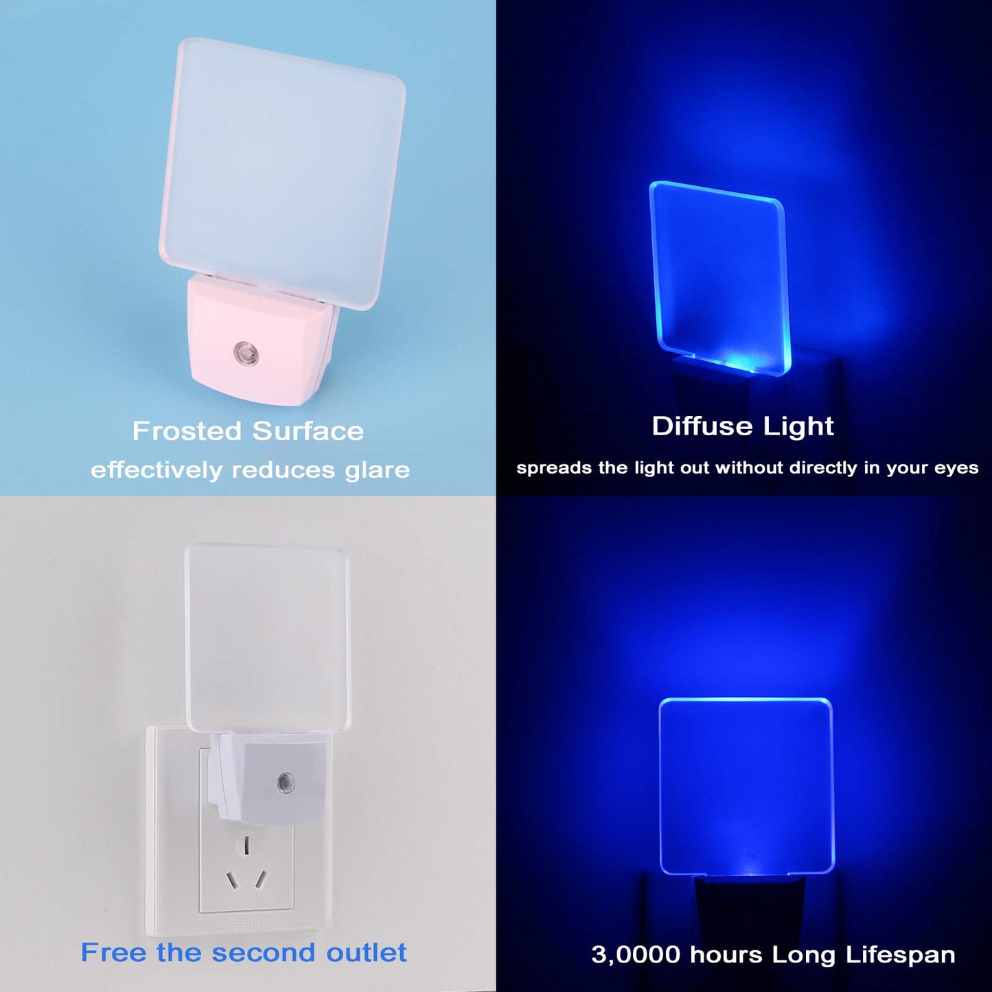 U4GLORY Blue Led Night Light Plug in - 4 Pack Dusk to Dawn Blue Night Light Auto ON Off 0.5W Suitable for Bathroom Hallway Nursery Bedroom Stairs