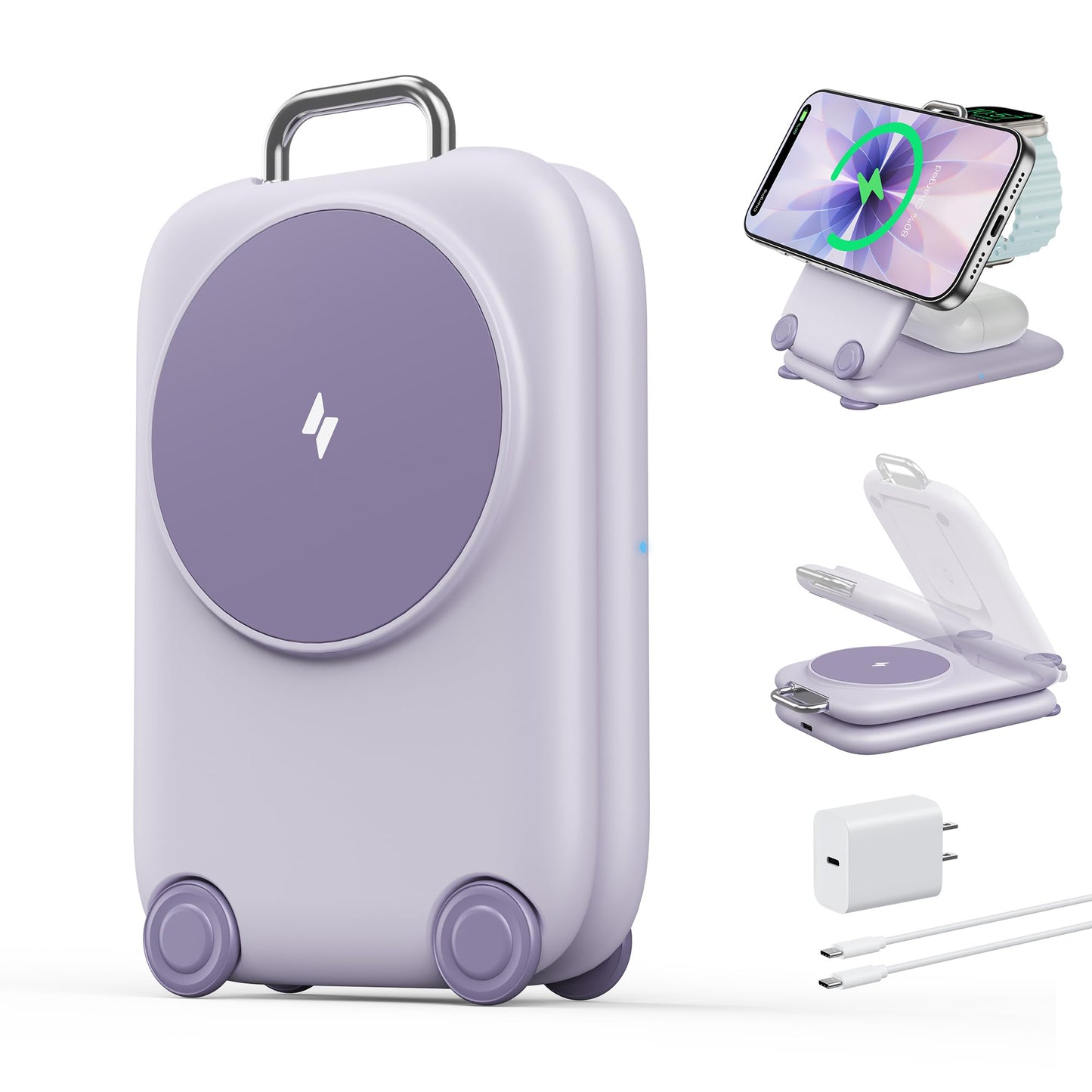 Mukiya PaktVault 2026 Traveling Fast Wireless Charging Station for Apple Devices, Magnetic 3 in 1 MagSafe Charger Stand for iPhone 17 16 15 14 13 12