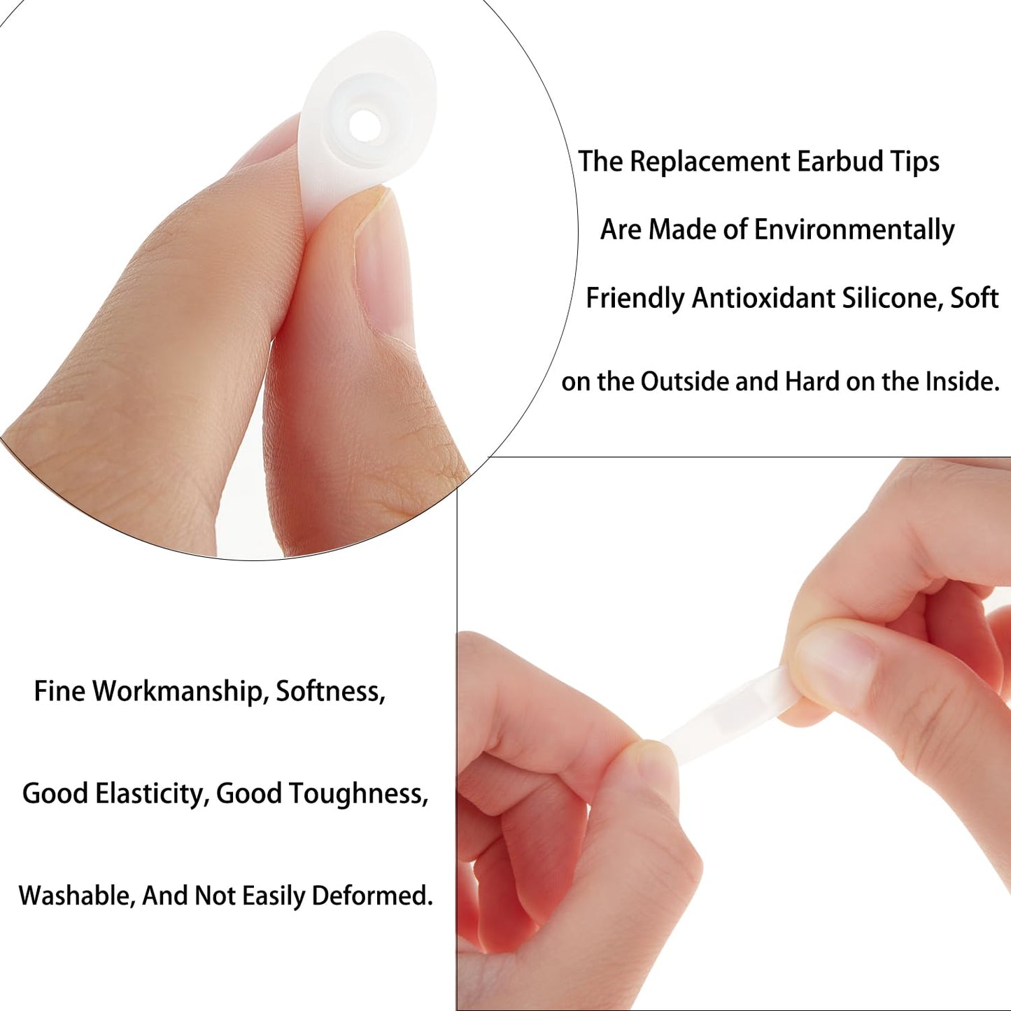 DMZHY Earbud Tips 6 Pairs Galaxy Buds 2 & Plus Compatible, Silicone, White, 3 Sizes, Includes Storage Box & Cleaning Cloth