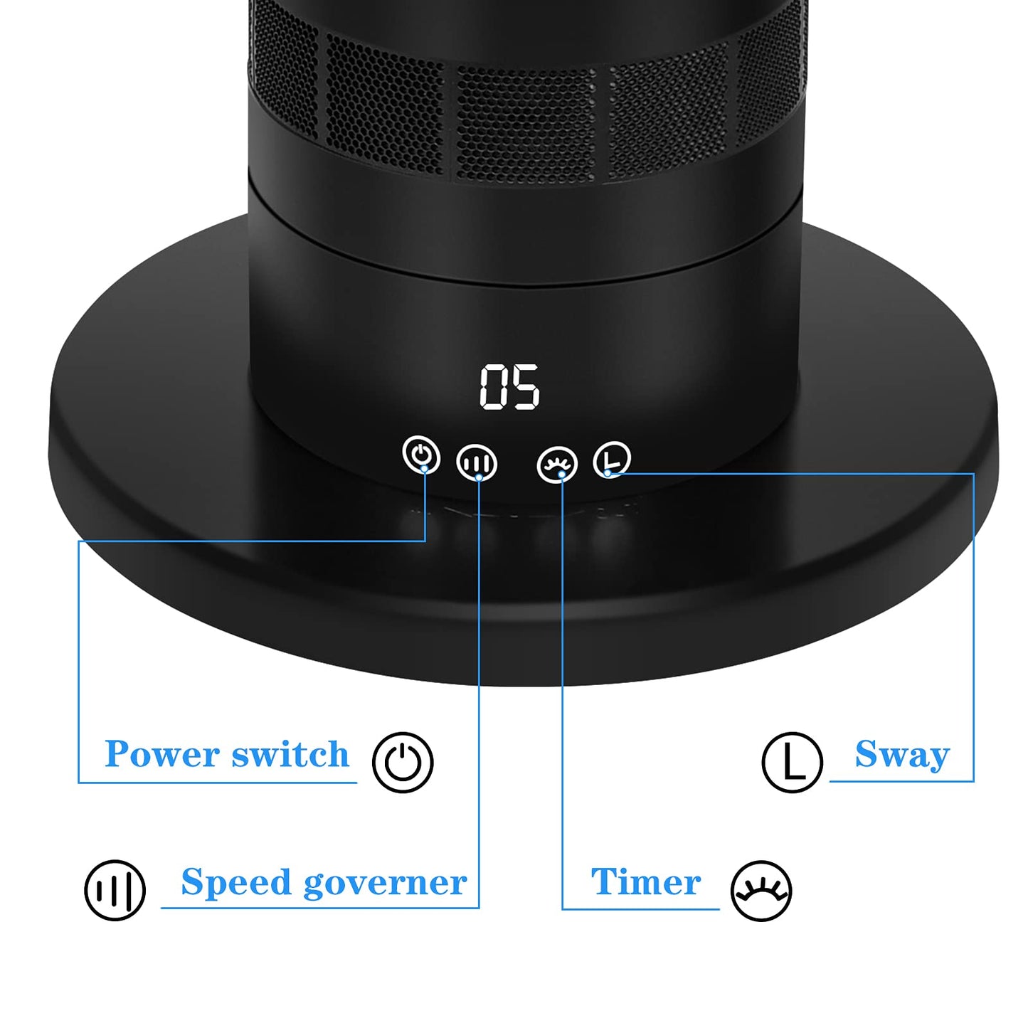 HealSmart Portable Bladeless Tower Fan, 10 Speeds Settings, 10-Hour Timing Closure, Low Noise, Lightweight, 24 Inches, Black
