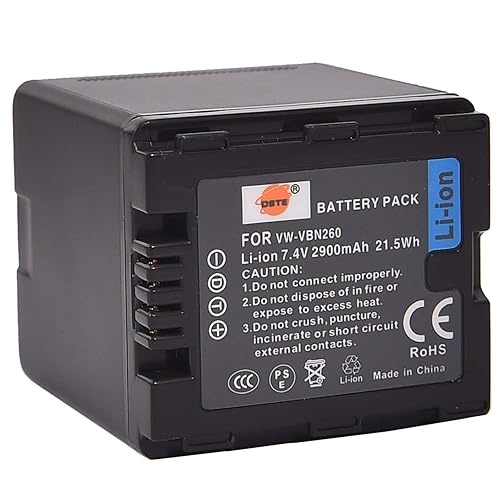 DSTE Replacement for VW-VBN260 Li-ion Battery Compatible Panasonic HC-X800 X900 X910 X920 HDC-HS900 SD800 SD900 TM900 Camera as VW-VBN130