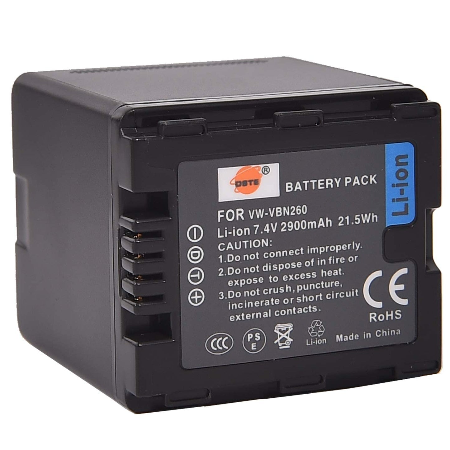 DSTE Replacement for VW-VBN260 Li-ion Battery Compatible Panasonic HC-X800 X900 X910 X920 HDC-HS900 SD800 SD900 TM900 Camera as VW-VBN130