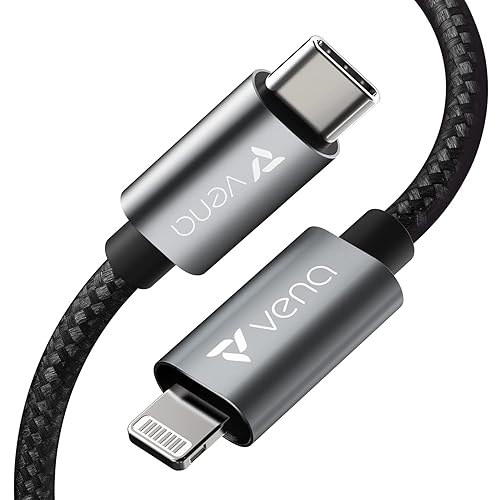Vena USB C to Lightning Cable - 10FT, (Apple MFI Certified) 18W Fast Charge Nylon Braided Apple Charger Compatible with iPhone 14/13/12/12 Mini/12…