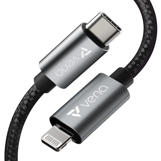 Vena USB C to Lightning Cable - 10FT, (Apple MFI Certified) 18W Fast Charge Nylon Braided Apple Charger Compatible with iPhone 14/13/12/12 Mini/12…