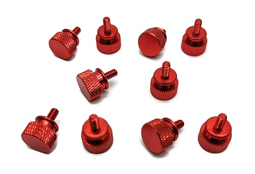 Primeonly27 10x Anodized Aluminum Computer Case Thumbscrews 6-32 Thread for Computer Cover Power Supply Hard Drives DIY RED