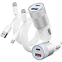 Fast Car Charger and Carplay Cable, 48W Dual Port USB A and USB C Car Charger Adapter with 2Pack High Speed Charging L ightning Cable for i Phone