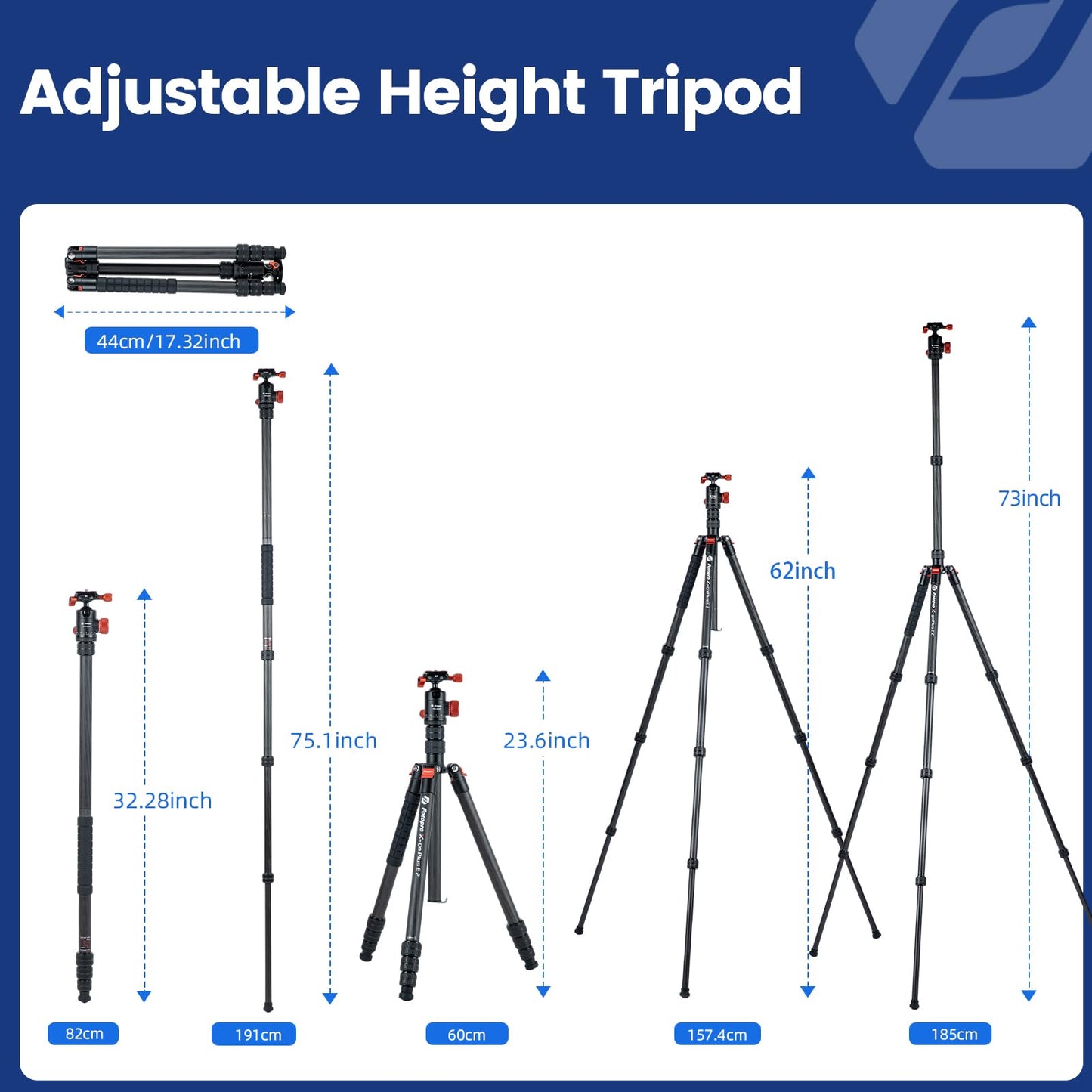 Fotopro 73" Carbon Fiber Tripod for Camera Compact Travel Tripod with Ball Head Detachable Monopod with Quick Release Plate and Camera Bag Load up