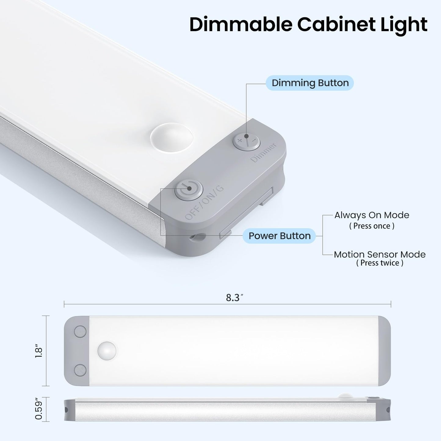 YANEGRT Under Cabinet Lights 3-Pack, 8.3 Inch Motion Sensor Light Indoor,USB-C Rechargeable 1500mAh Magnetic & Dimmable 30 LEDs Cool White