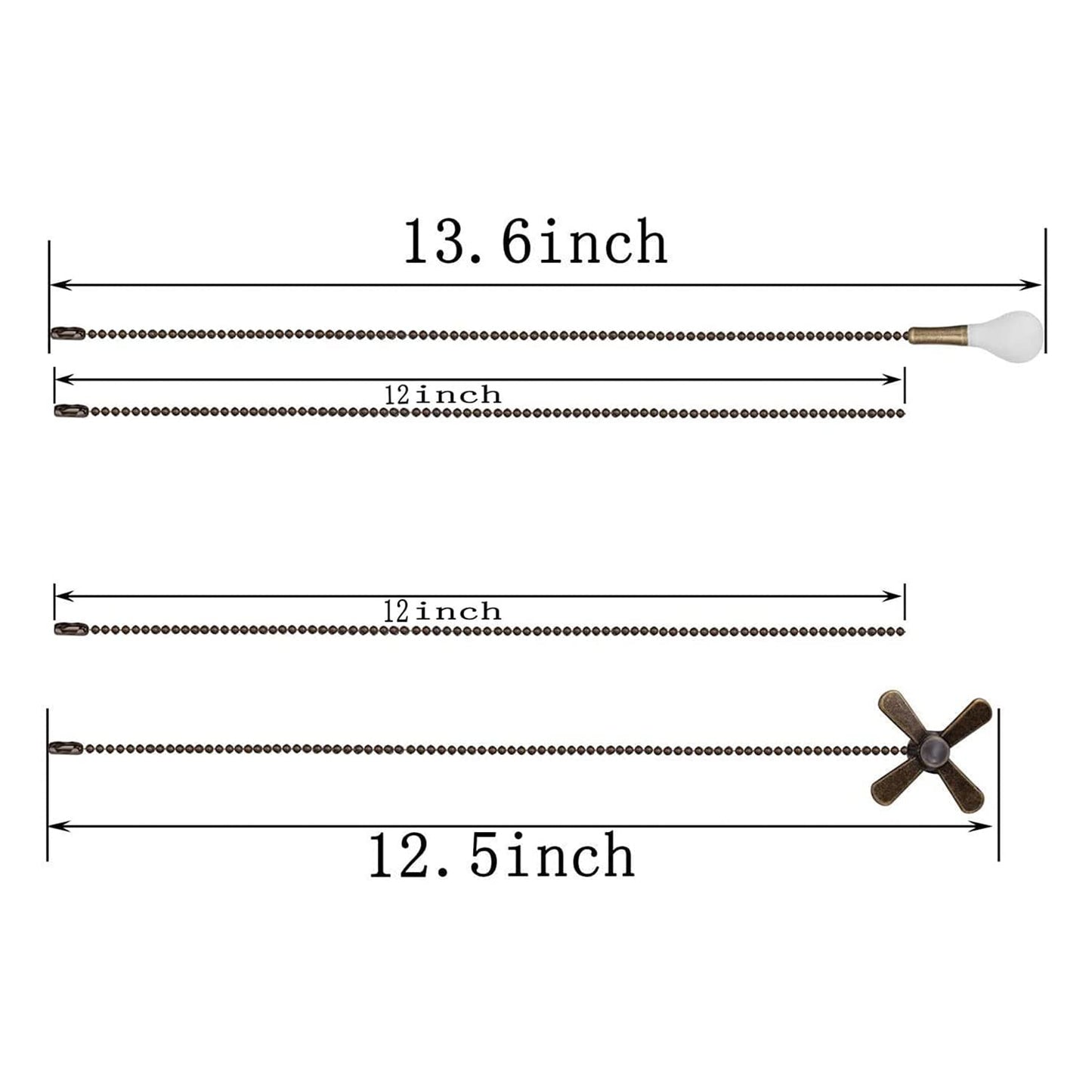 Ceiling Fan Pull Chain,24Inch Extra Long with Decorative Frosted Glass Bulb and Fan Cord,Fit All Standard 3mm Diameter Ceiling Fans(Dark Antique)