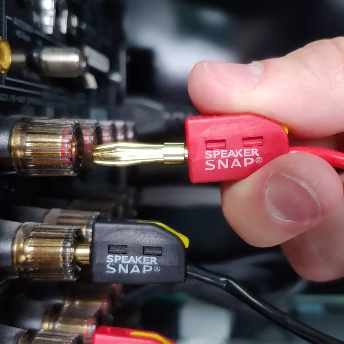 Speaker Snap Fast & Secure Banana Plugs - Gold Plated, 12-24 AWG, 2-100 Pieces for Home Theaters, Speaker Wire, Wall Plates and Receivers