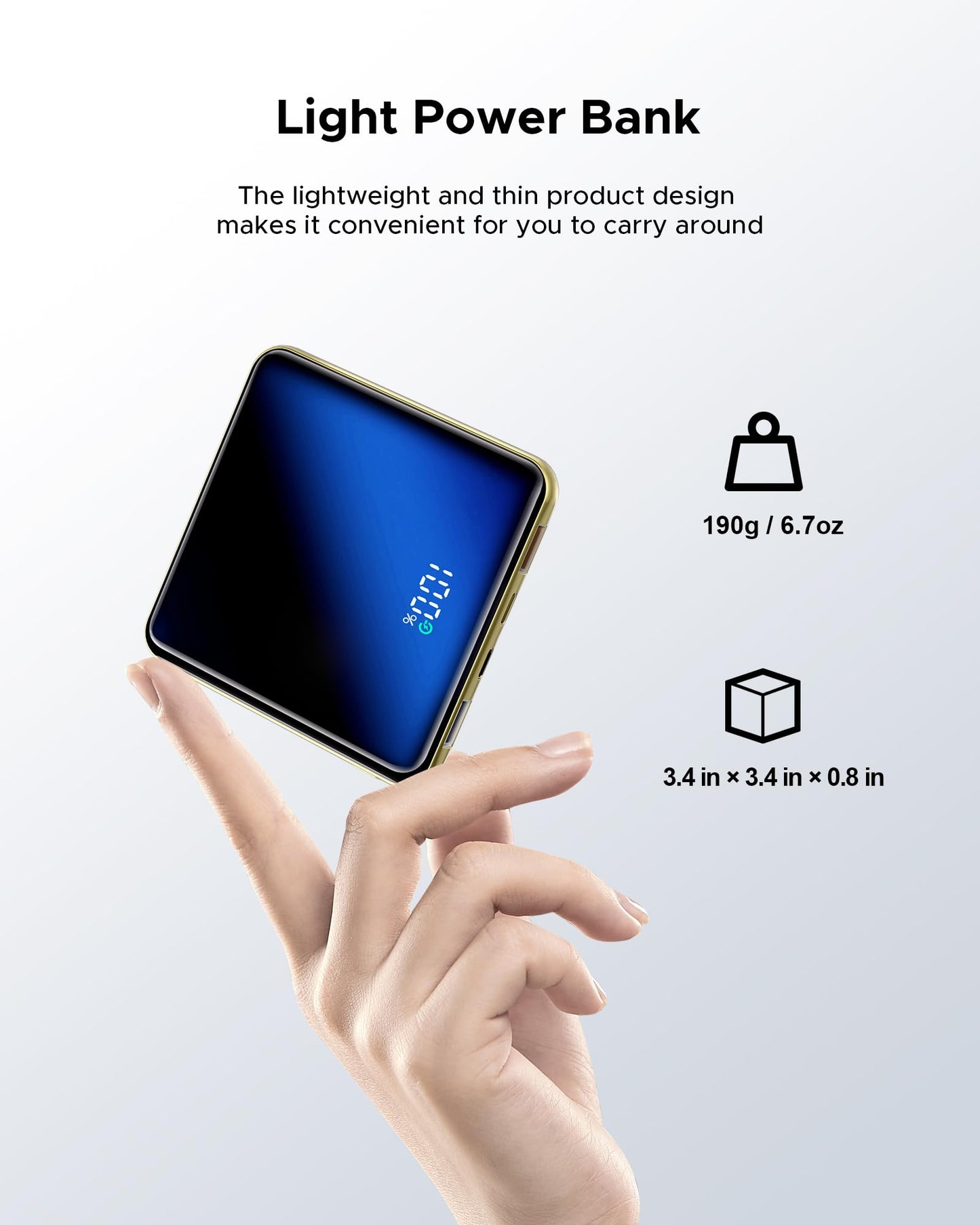 Kelaien 10000mAh Portable Charger, Built-in Cable Power Bank, 22.5W Fast Charging Power Supply, smart LED Display, Compact External Battery, Suitable