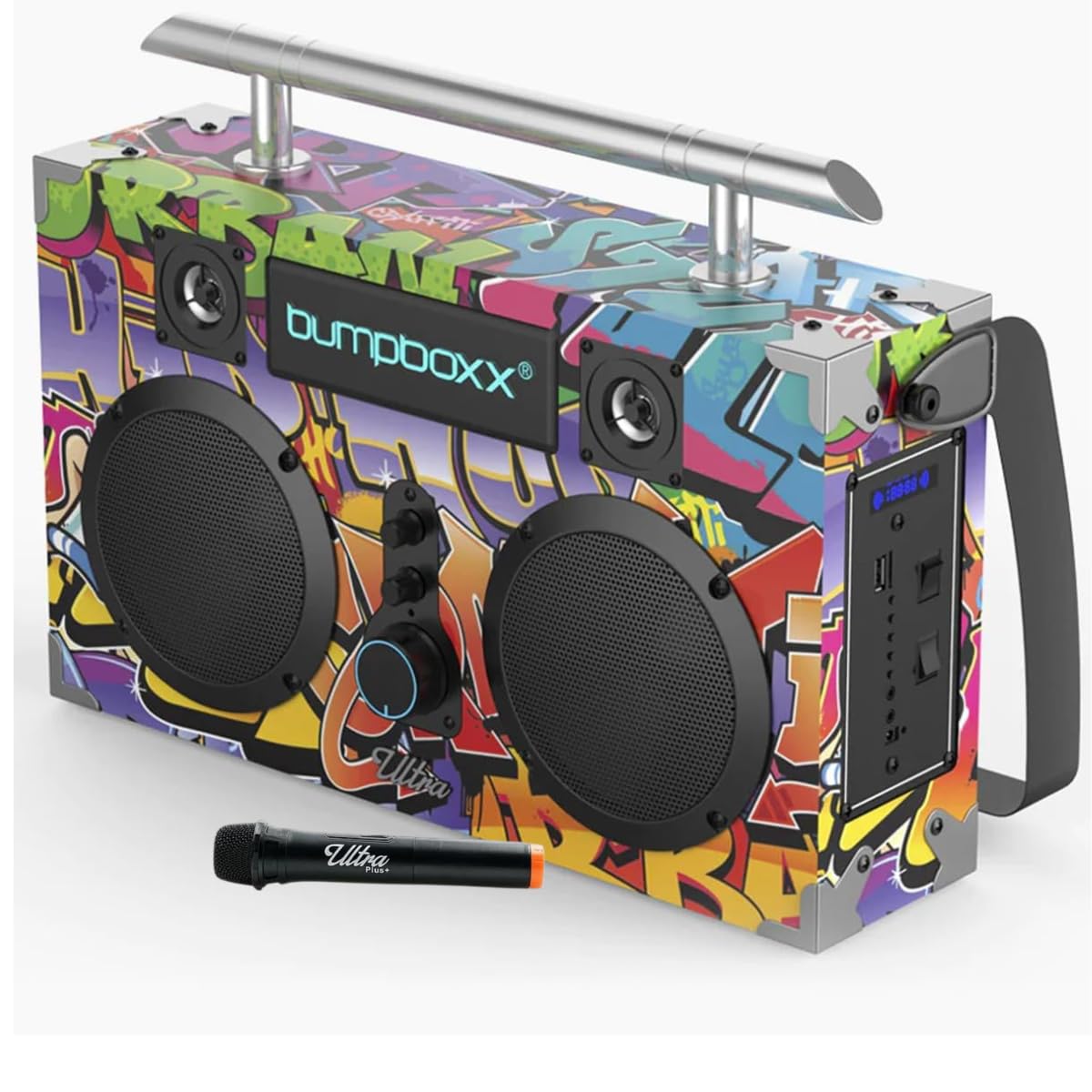 Bumpboxx Bluetooth Boombox Ultra Plus | Retro Boombox with Bluetooth Speaker | Includes Rechargeable Lithium Battery, Carrying Strap & Mic | Easy