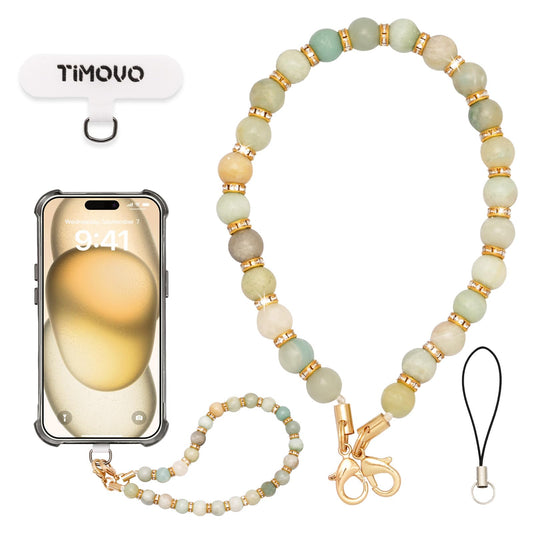 TiMOVO Marble Beaded Phone Wrist Strap, Hands-Free Healing Beaded Cell Phone Charms Strap Lanyard with Tether Tab, Elegant Healing Stone Wristlet
