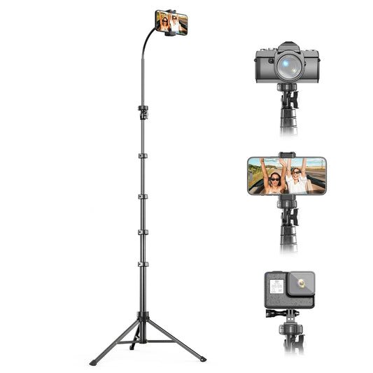 UBeesize 88’’ Flexible Phone Tripod with 14.95’’ Gooseneck, Remote and Phone Holder, Overhead Cell Phone Stand?Selfie Stick for Video Recording