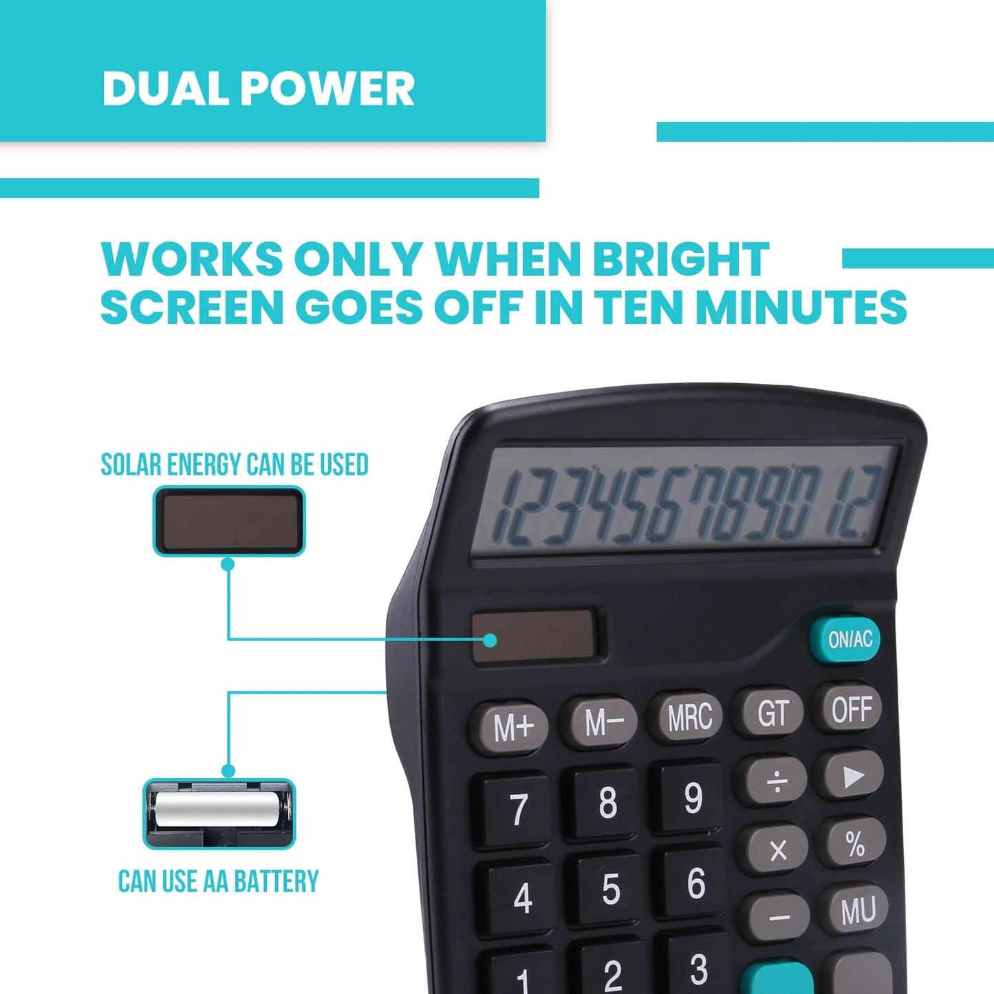 LICHAMP Desk Calculators with Big Buttons and Large Display, Office Desktop Calculator Basic 12 Digit with Solar Power and AA Battery (Included), 6