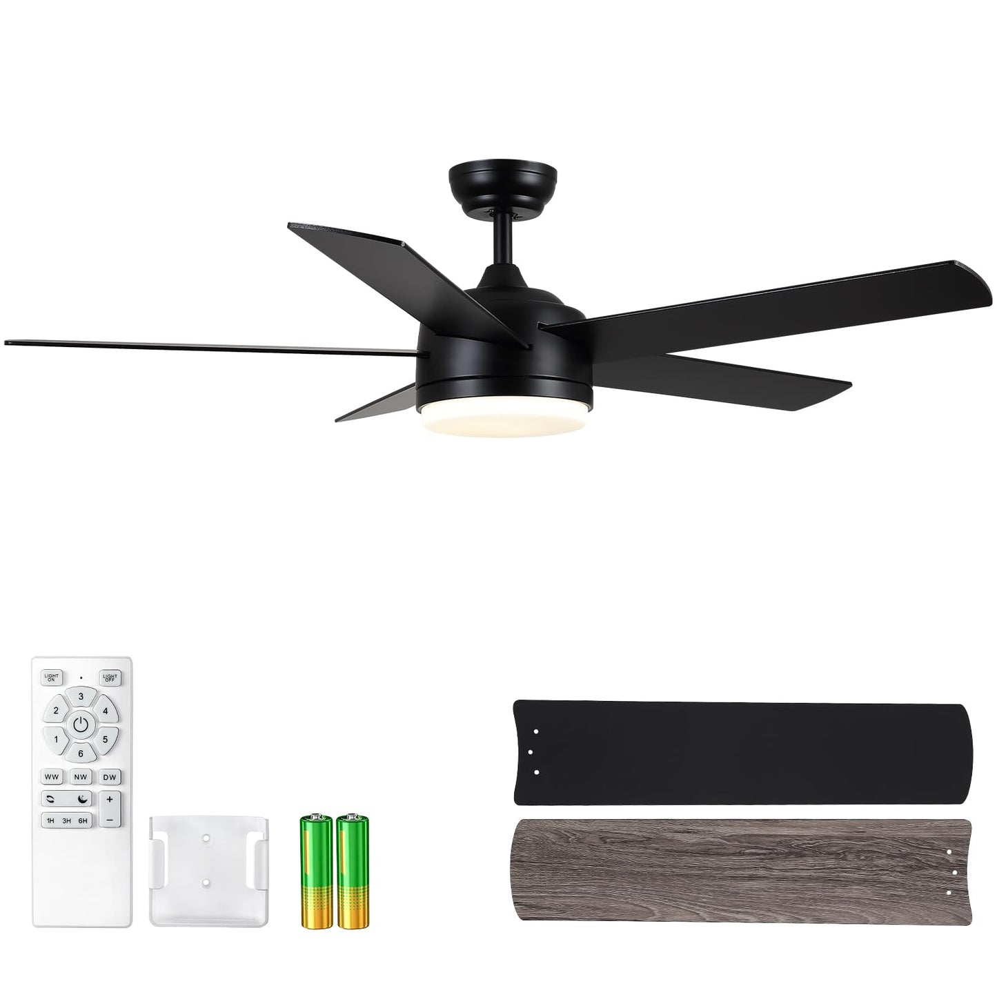 YUHAO 52 Inch Black Ceiling Fan with Light and Remote Control.Noiseless,Dimmable,3CCT,6 Speeds Reversible, DC Ceiling Fans for Indoor or Covered