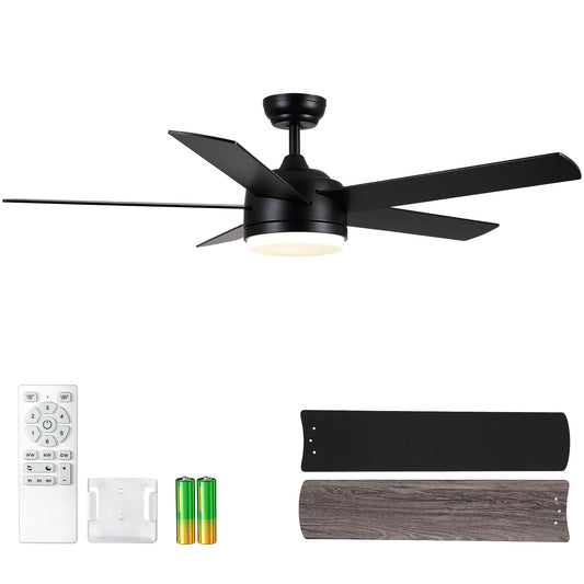 YUHAO 52 Inch Black Ceiling Fan with Light and Remote Control.Noiseless,Dimmable,3CCT,6 Speeds Reversible, DC Ceiling Fans for Indoor or Covered