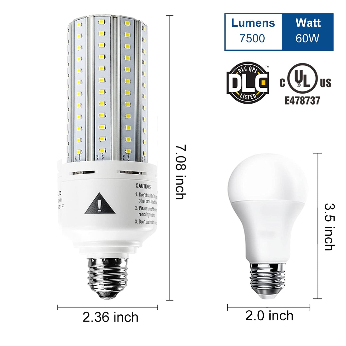 Mafuken 500W Equivalent LED Corn Light Bulb 7500 Lumen Led Bulbs 60W Super Bright 5000K Cool Daylight White E26/E27 Medium Base for Outdoor Indoor