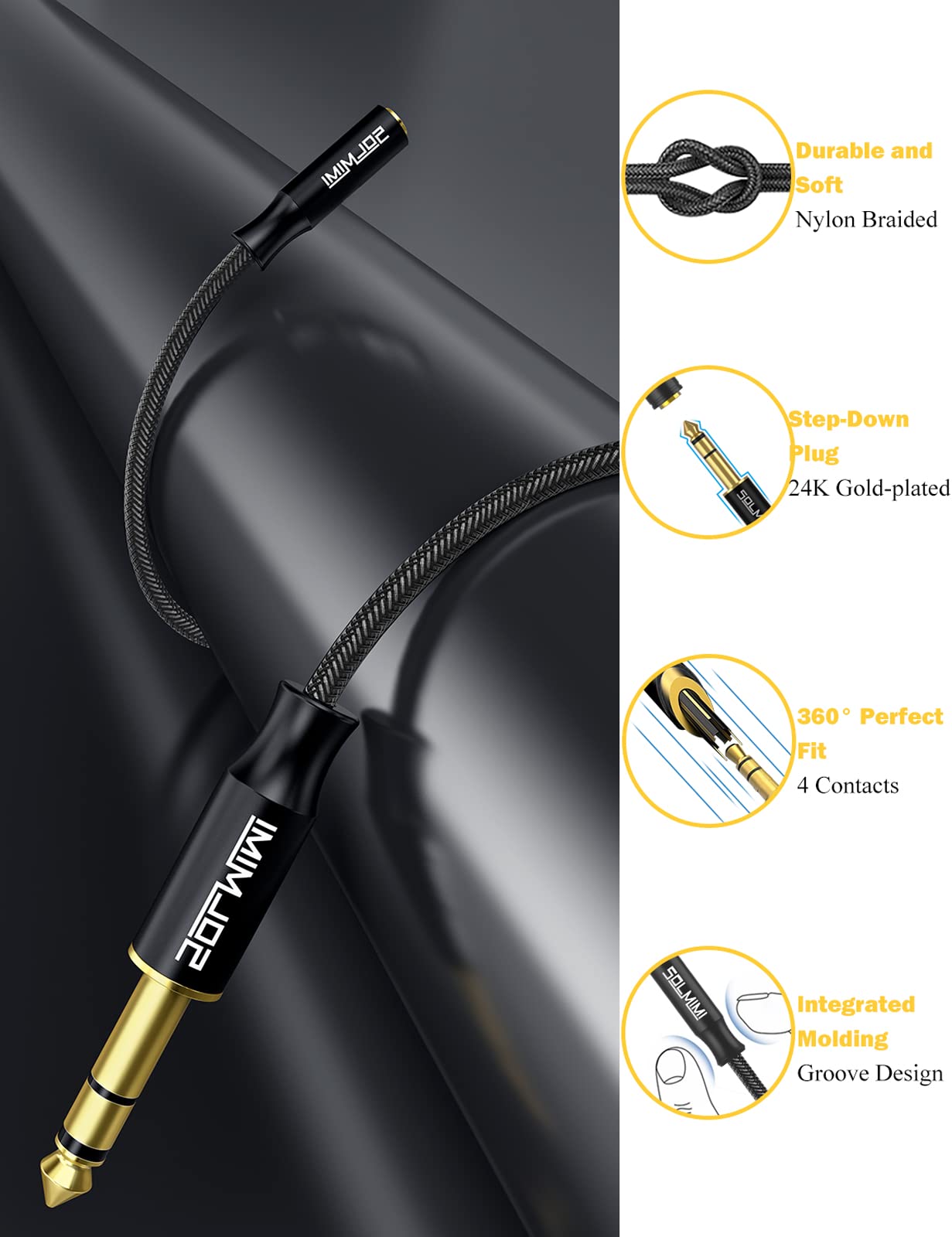SOLMIMI 1/4 Headphone Adapter, 6.35 mm Male to 3.5 mm Female Audio Jack Adapter, Lossless Stereo Headphone Jack Adapter for Mixer Guitar Piano