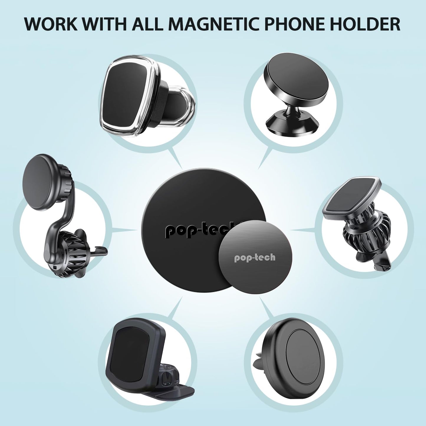 Metal Plate for Phone Magnet, 8 Pack Replacement Magnet Disc Magic Mount Plate with Adhesive Backing for Socket Grips & Magnetic Car Holder Cradle