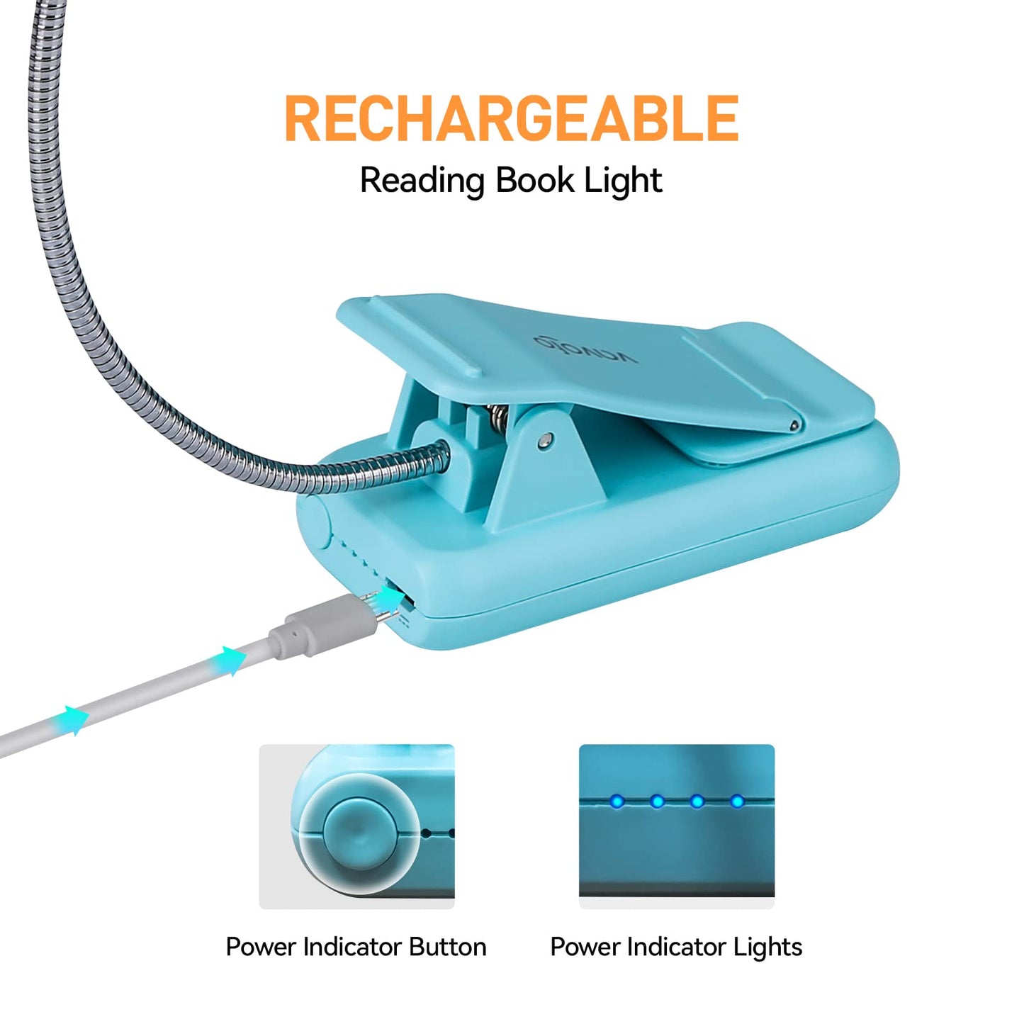 VAVOFO Rechargeable Book Light, Blue Light Blocking, Amber 1600K Clip On Reading Light, Eye Care 7 LEDs Kids Book Light for Reading in Bed with Power