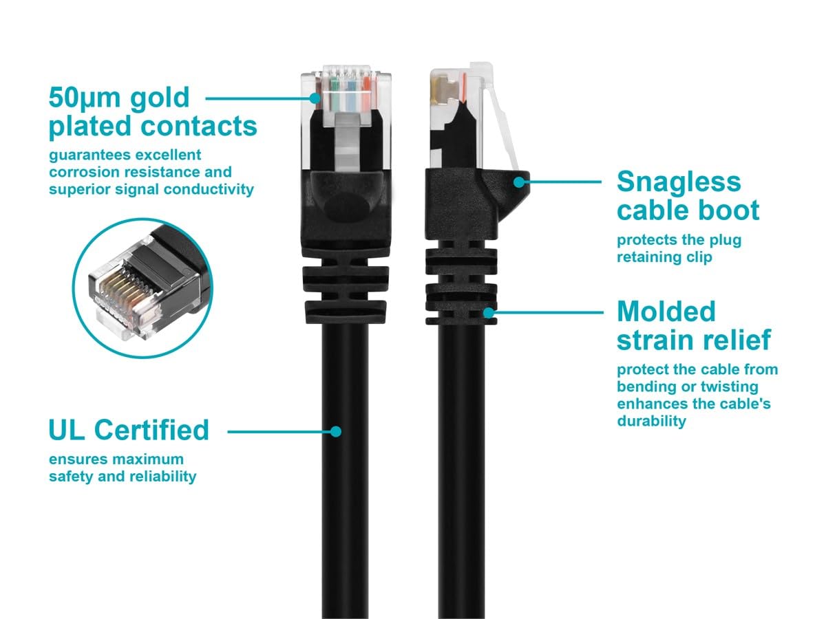 Monoprice Cat6 Ethernet Patch Cable - Snagless RJ45, Pure Bare Copper, 550MHz, UTP, 24AWG, 100 Feet, Black - Fullboot Series