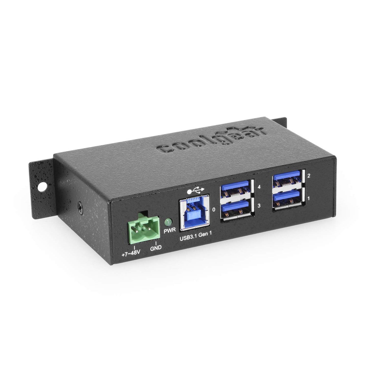 Coolgear Industrial 4 Port USB 3.0 Powered Hub, 5Gbps Speeds, Metal Housing, 7-48V DC Input, Wall and DIN-Rail Mountable, ESD Surge Protection - PC…